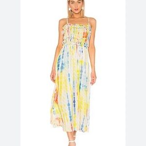 Tanya Taylor Honor Dress Tie Dye Braided Straps Flowy Silk Maxi Dress Size S/M